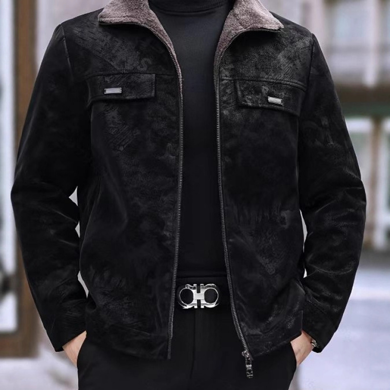 全网低价冬季鹿皮绒翻领PU短款夹克皮衣男装外套时尚休闲百搭简约