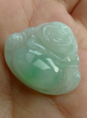 特价  冰种飘绿起光A货翡翠坐佛 25.9-22.6-6.6