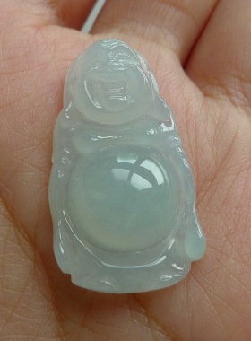 冰糯种淡晴水底水灵翡翠站佛 天然A货翡翠 证书吊坠佛公