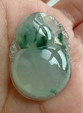 冰种莹光浅绿底飘花 貔貅葫芦 天然翡翠A货吊坠证书