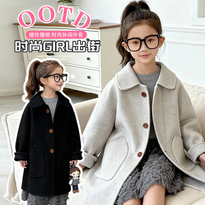 女童双面呢子大衣2025新款秋冬季韩版儿童羊毛呢子外套中长款加厚