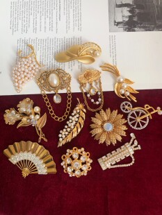 Napier1928等品牌巴洛克珍珠花朵莱茵石vintage中古胸针复古宫廷