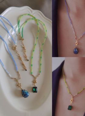 FG设计款 深蓝星空 绿光森林星座系列vintage琉璃吊坠串珠项链