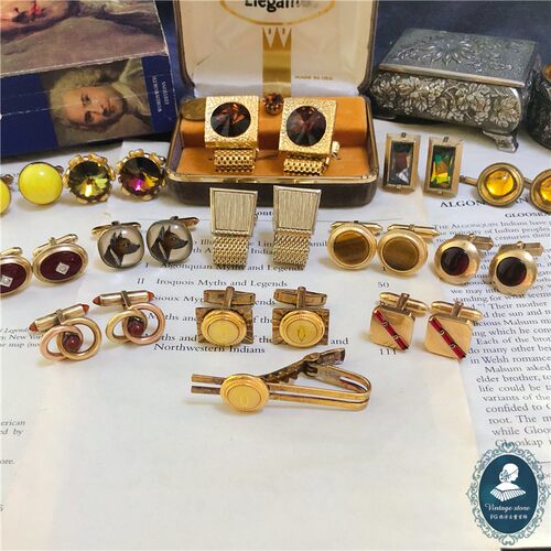 FG西洋古董首饰 vintage孤品男士法式衬衫swank古着袖扣领带夹