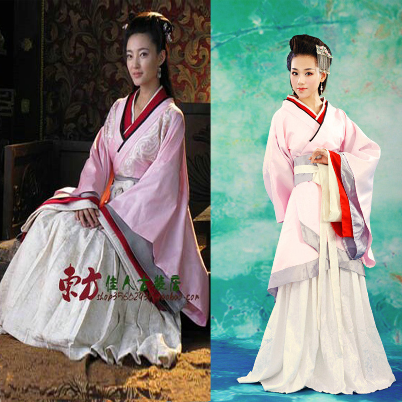 美人心计慎儿粉色家人子古装/古筝演出服舞台装/汉服曲裾