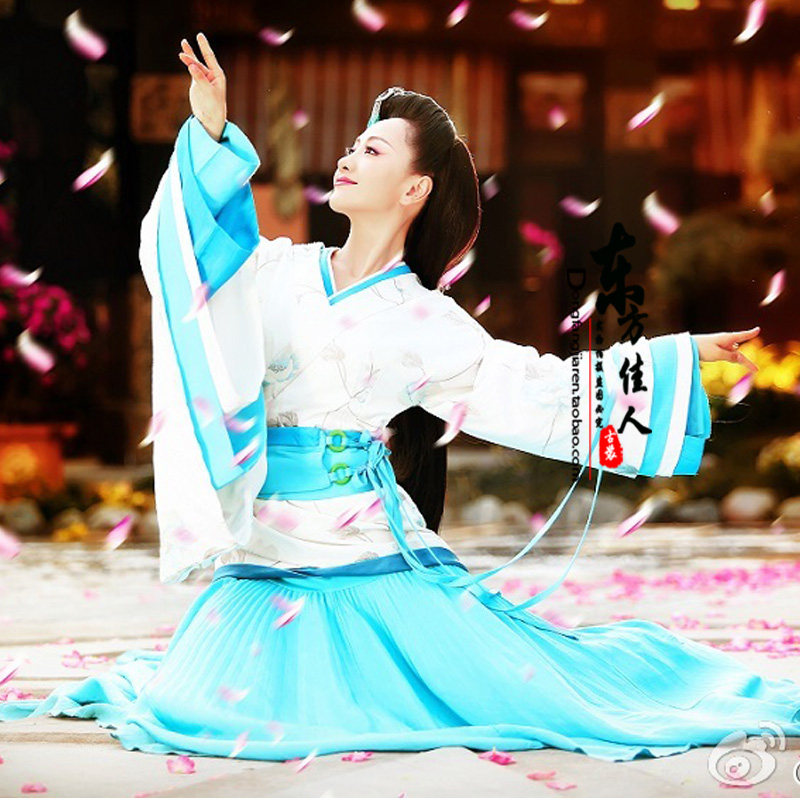 新款影视剧大汉情缘之云中歌霍成君同款 杨蓉蓝色女汉服 实物拍摄