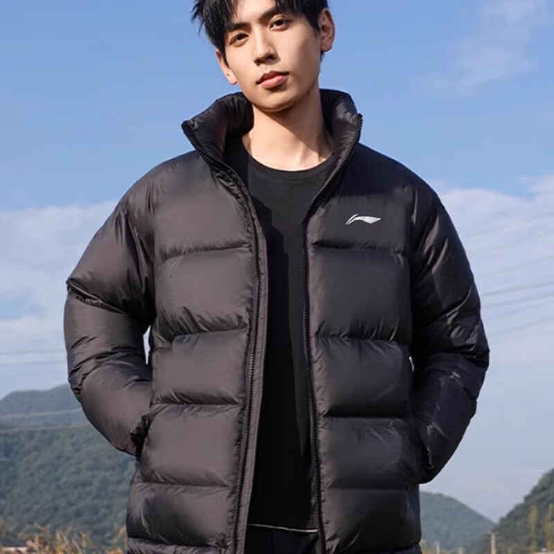 李宁羽绒服时尚男士短款冬新款轻型立领保暖健身学生运动外套AYMT