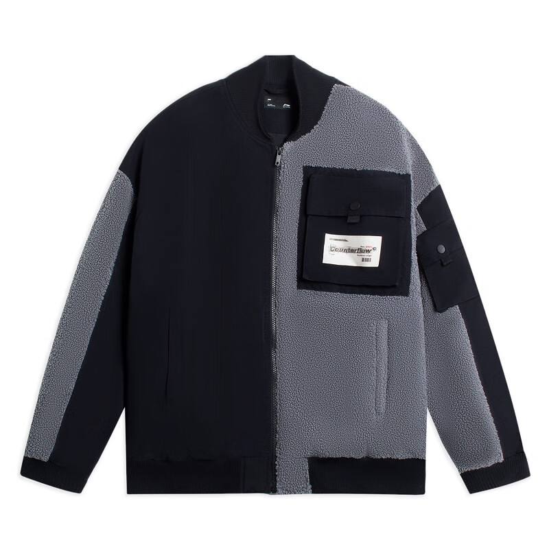 李宁中国CF系列男女同款棉夹克拼接休闲保暖透气运动服 AJMS157