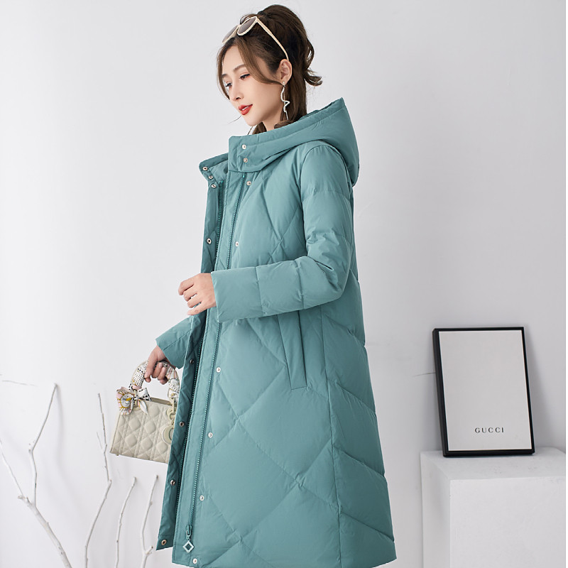 唐羽高端长款连帽羽绒服女年时尚修身休闲外套