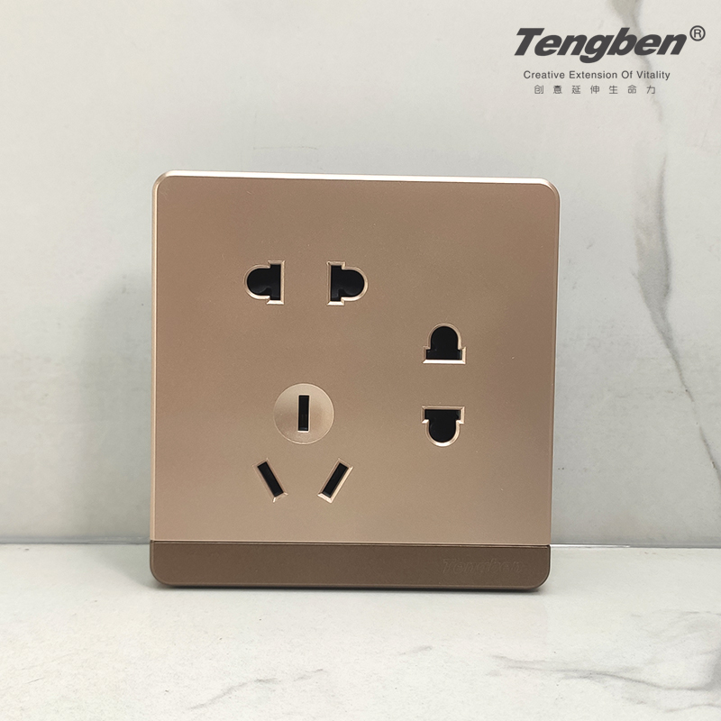 藤本墙壁插座86型玫瑰金超大板面板七孔插二二三插无边框多孔插