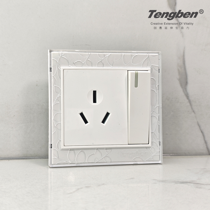 藤本开关86型暗装面板透明雕花钢架结构一开三插单双联白色16A