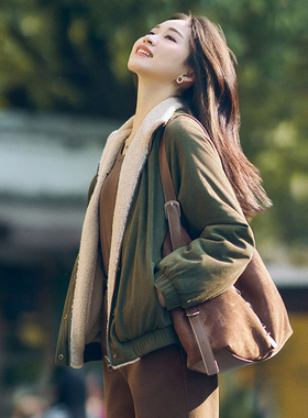 柒量一裁小个子两面穿羊羔毛外套印花独特漂亮的初冬外套女3477