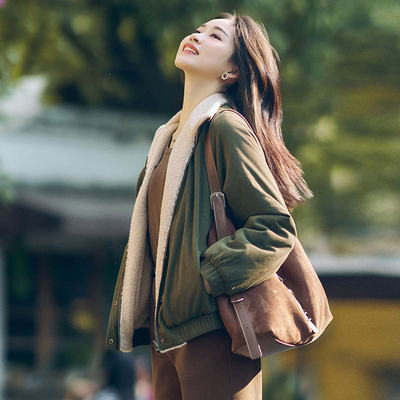 柒量一裁小个子两面穿羊羔毛外套