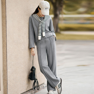 柒量一裁小个子灰色套装巨好看的两件套冬装运动套装3583