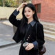 柒量一裁小个子黑色假两件显瘦拼接短外套女通勤百搭1444