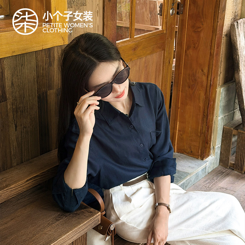 小个子亚麻长袖显瘦衬衫图片
