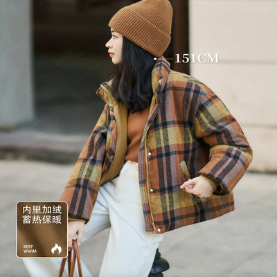 柒量一裁小个子加绒橘色棉服外套