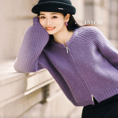 柒量一裁小个子紫色毛针织衫