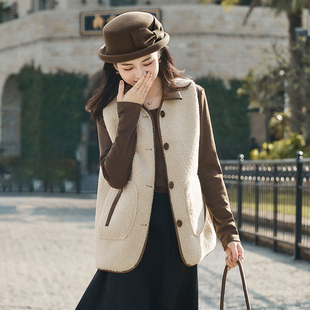 柒量一裁小个子杏色羊羔毛马甲女款2025新款冬马甲外穿女3500预