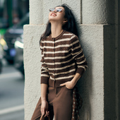 柒量一裁小个子条纹针织开衫 毛衣内搭外穿巨好看上衣早秋3338