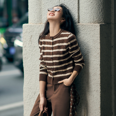 柒量一裁小个子条纹针织开衫