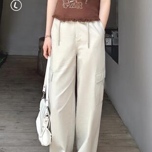 小个子灰白色高腰阔腿工装裤女夏季新款休闲百搭显瘦时尚裤子0670