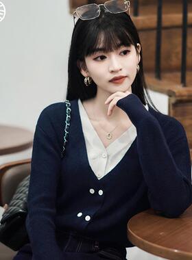 【大柒】小个子通勤风假两件毛织上衣女春秋冬时尚针织衫长袖5342