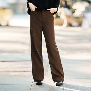 女96 秋冬新款 97cm2052 加厚直筒裤 柒量一裁小个子加绒棕色休闲裤