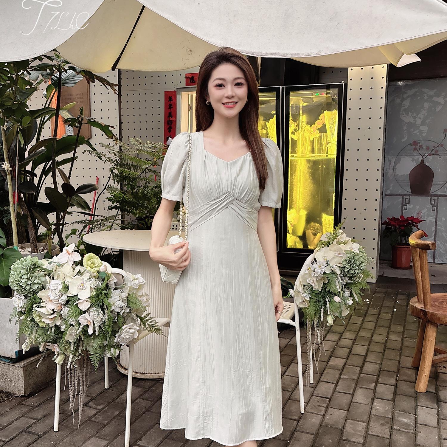 优雅高腰裙其他材质纯色