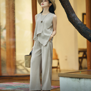 两件套2002 上衣宽松阔腿裤 柒量一裁小个子轻熟风透气休闲套装 无袖