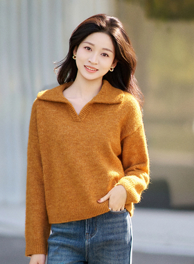 柒量一裁可机洗羊毛小个子冬季新款毛织上衣女款翻领毛衣3773