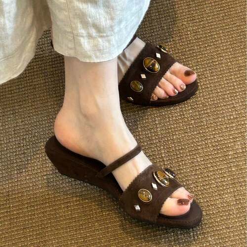 小众设计感宝石一字带凉拖