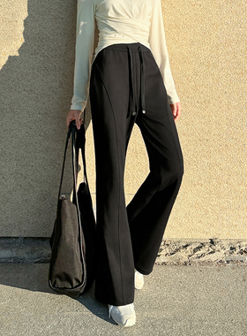 柒量一裁小个子显瘦抽绳喇叭裤黑色高腰修身休闲百搭92-93cm2042