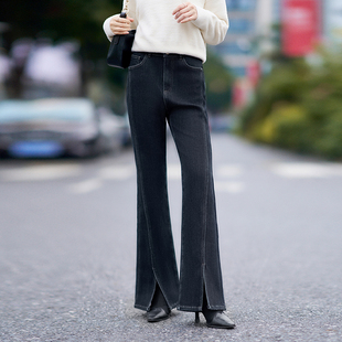 柒量一裁【恒温牛仔】小个子加绒深蓝微喇牛仔裤大柒97-98cm1490