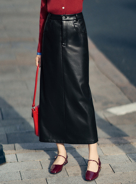 柒量一裁小个子黑色半身裙秋冬半身超好看冬裙皮裙80-81.5cm3467