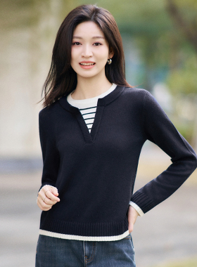 柒量一裁小个子冬季新款假两件毛针织衫巨好看女款修身内搭3717