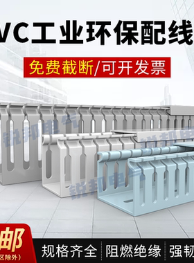 阻燃绝缘PVC灰蓝白开口工业行走配线槽电箱电柜明装理线槽253040