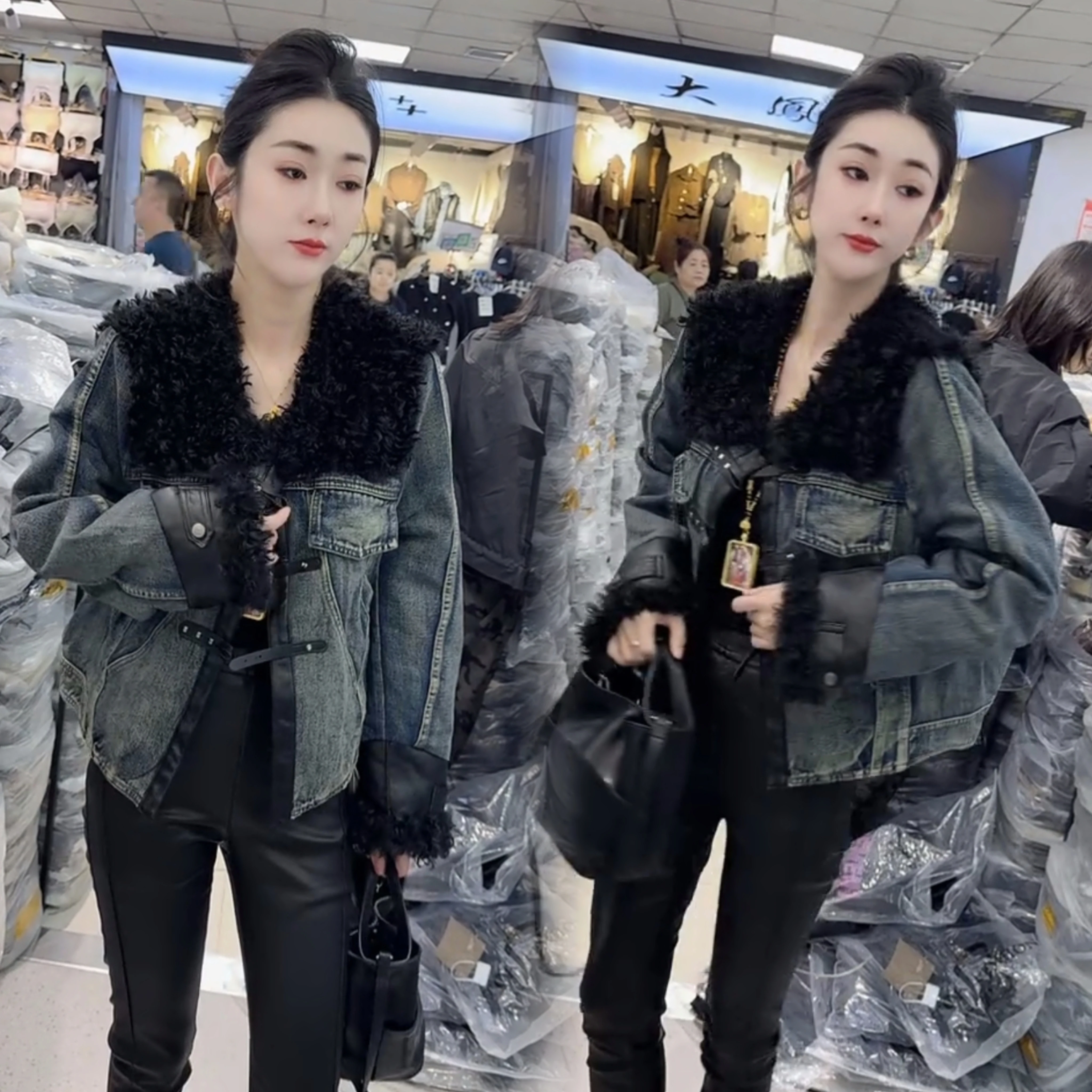 2025春秋新款韩版时尚百搭牛仔外套女短款小个子夹克上衣带毛领