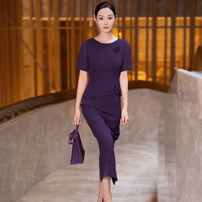 夏季不规则荷叶摆直筒连衣裙