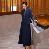 端庄大气时尚 新款 羊毛拼接连衣裙两件套裙 裙女冬季 藏蓝色毛呢套装