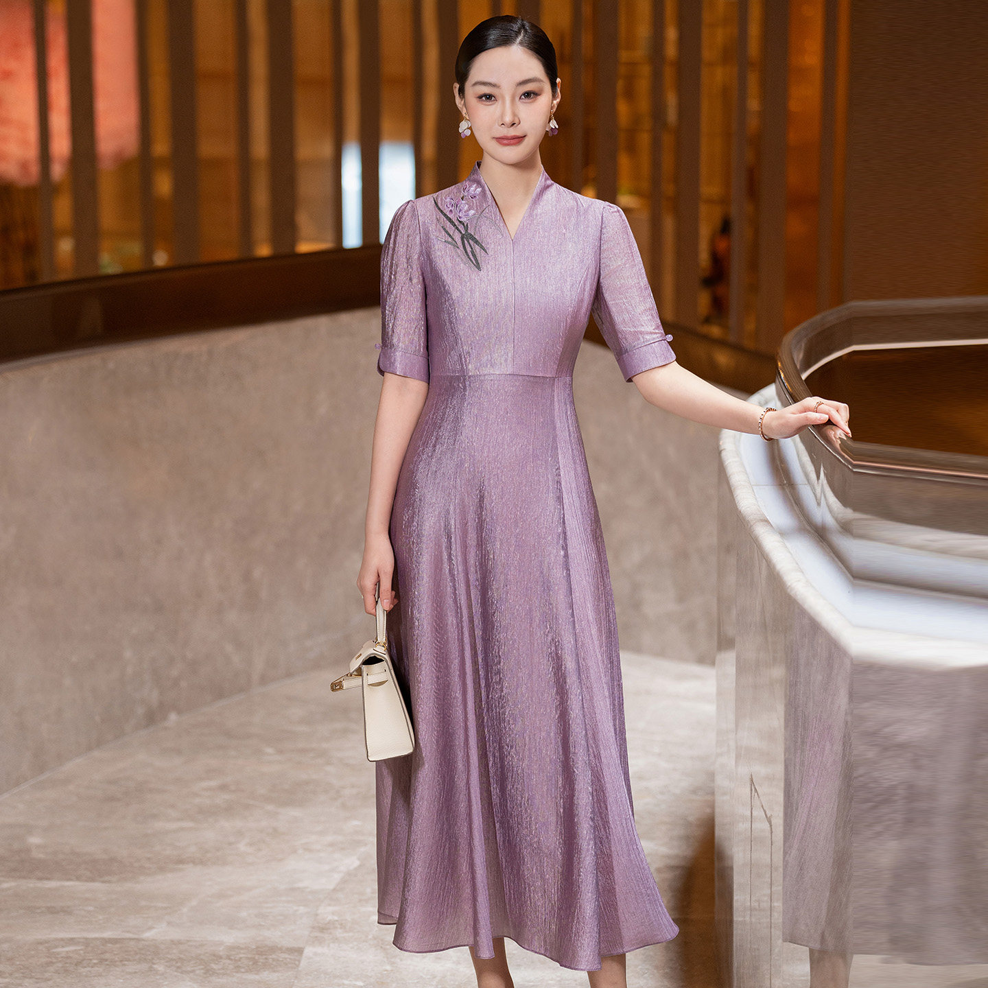 夏季醋酸改良旗袍裙女2026新款高级感新中式修身显瘦大摆连衣裙子