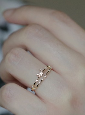 镀金戒指双层设计小钻蝴蝶精致韩版小清新指环女开口学生清新戒指