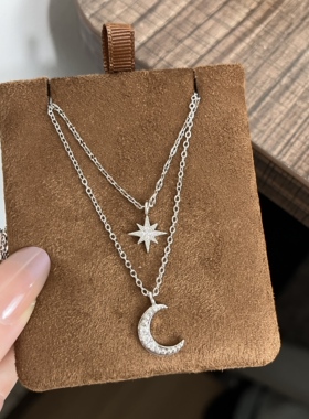 小众设计感双层吊坠镶钻星月项链气质高级感轻奢百搭锁骨链