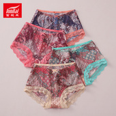 4条富妮来中腰网纱女内裤 速干舒适性感轻薄中青年蕾丝边小平角裤