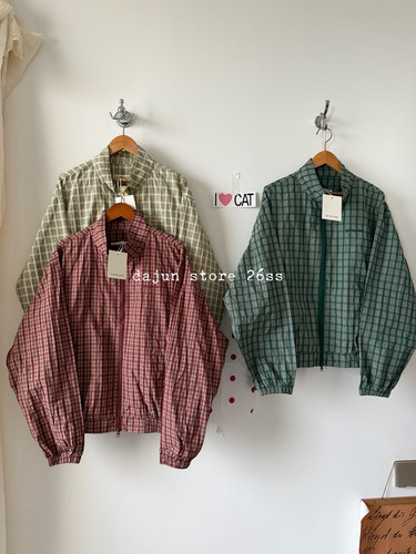 无退换 自留币入 韩代小众Bellatag肌理格纹 立领冲锋衣外套