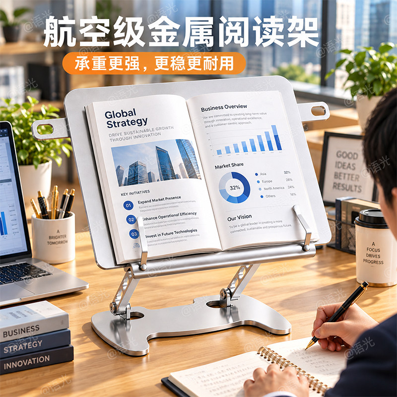 全金属阅读书架桌面固定夹书本立架看书架多功能学习可升降调节神器书桌阅读架课本支撑笔记本电脑支架斜面板