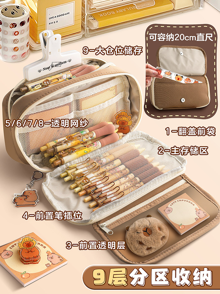 KAPIBALA 연필 가방 초대형 용량 다층 필통 2024 새로운 필통 고가 창조적 필통 초등학생 소녀와 어린이 다기능 캔버스 보관 가방 중학생 귀여운