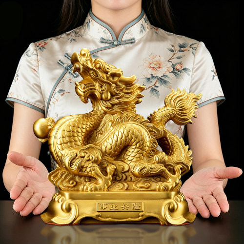 铜龙摆件纯黄铜金属五爪金龙中国龙生肖龙工艺品办公室十二生肖