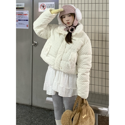 波点灯芯绒羽绒棉服女2025年冬季新款加厚小个子棉袄短款棉衣外套