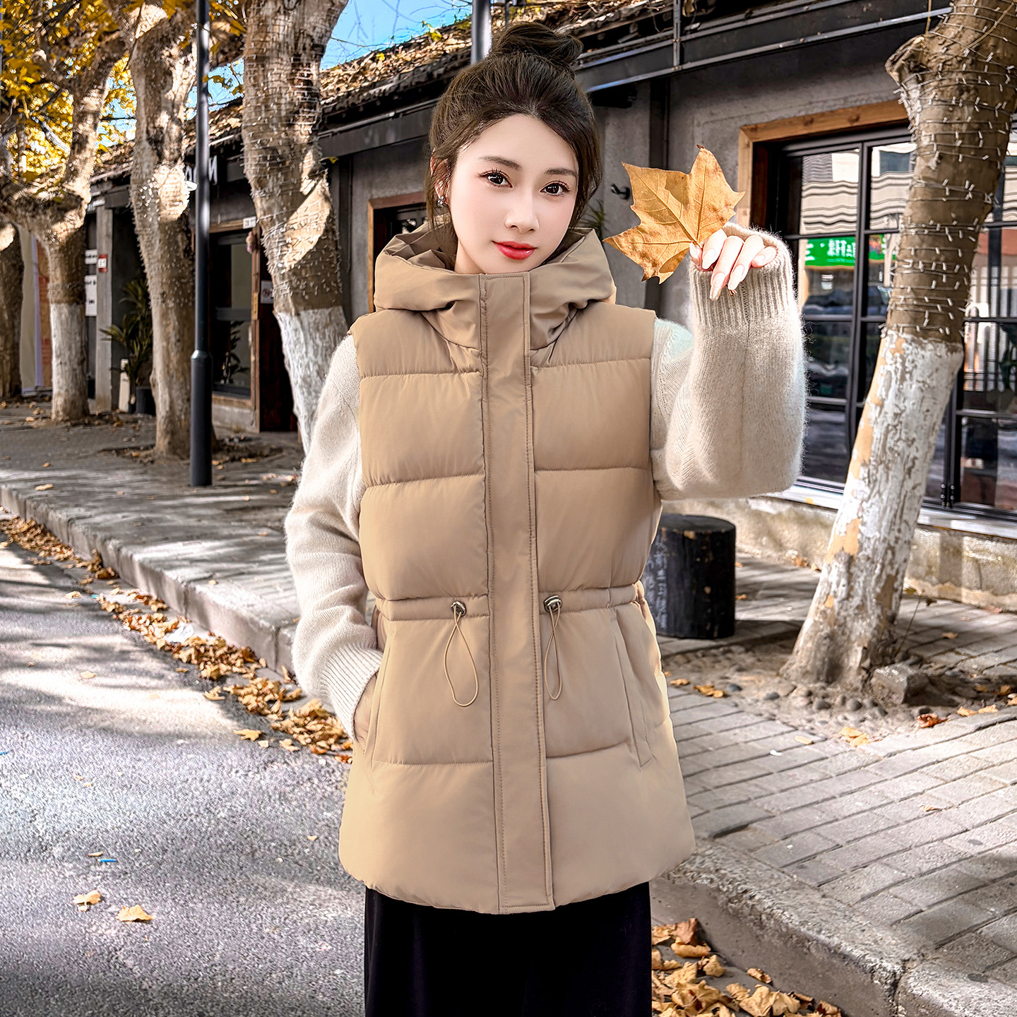 2026秋冬女立领修身轻薄棉马甲图片